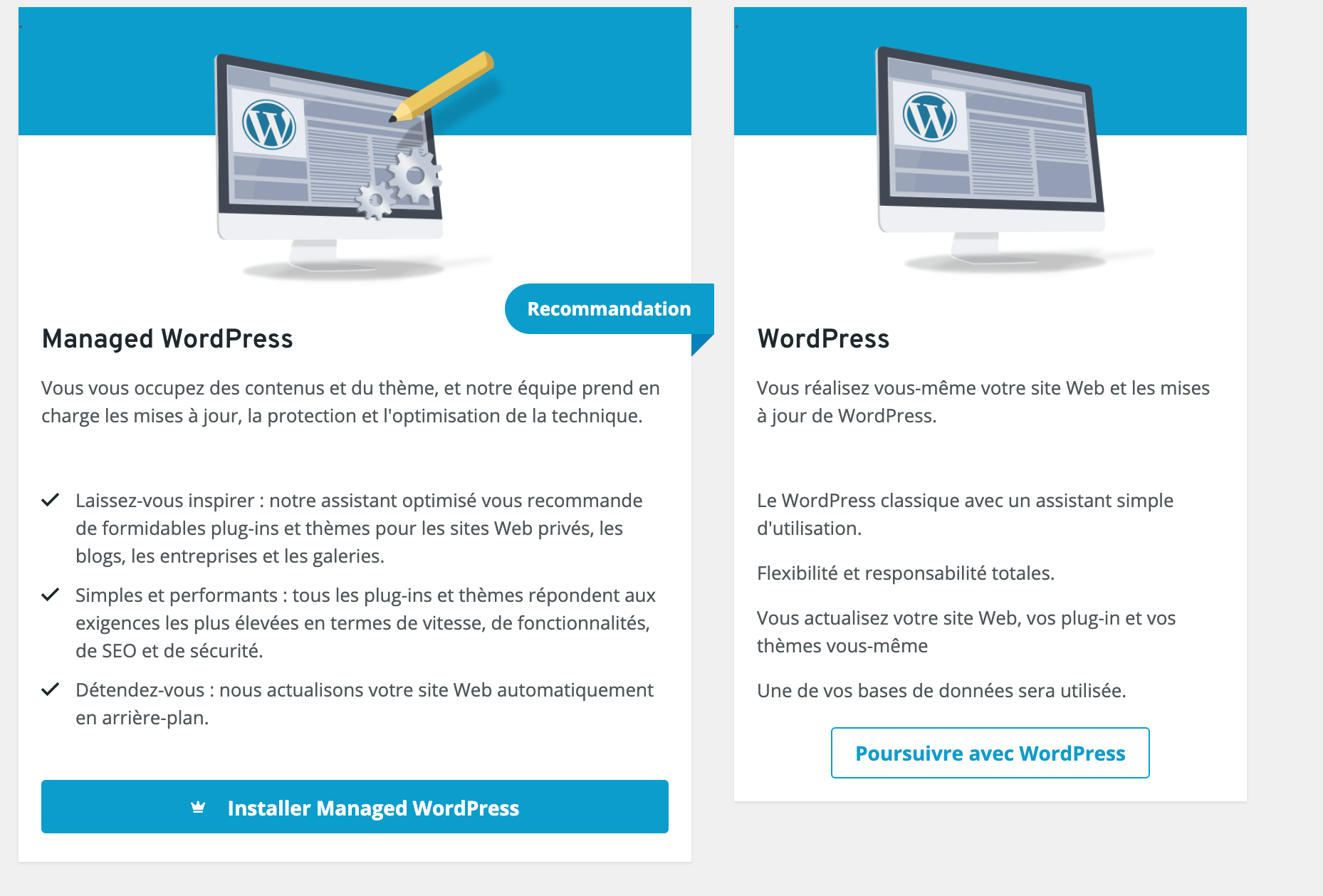 Installer WordPress sur Ionos 1&1 - choix du type de version WordPress