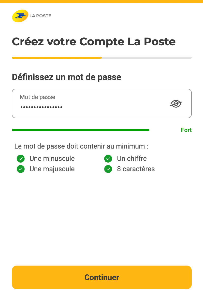 Creation compte La Poste mot de passe