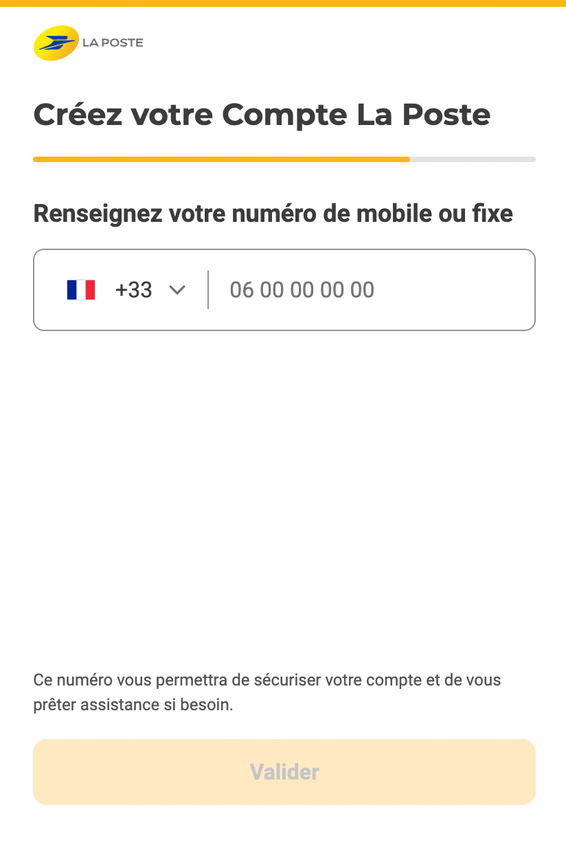 Creation compte la poste numero de telephone