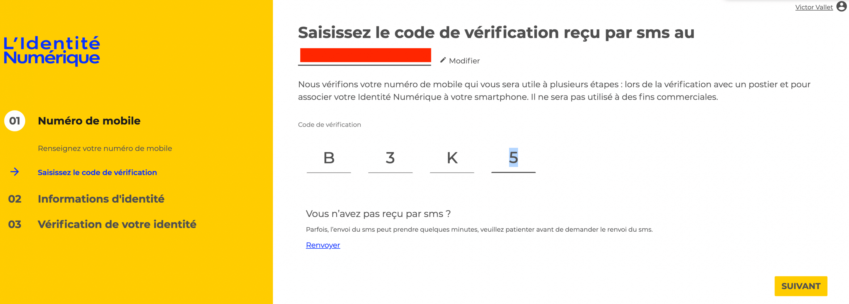 identite numerique confirmation sms