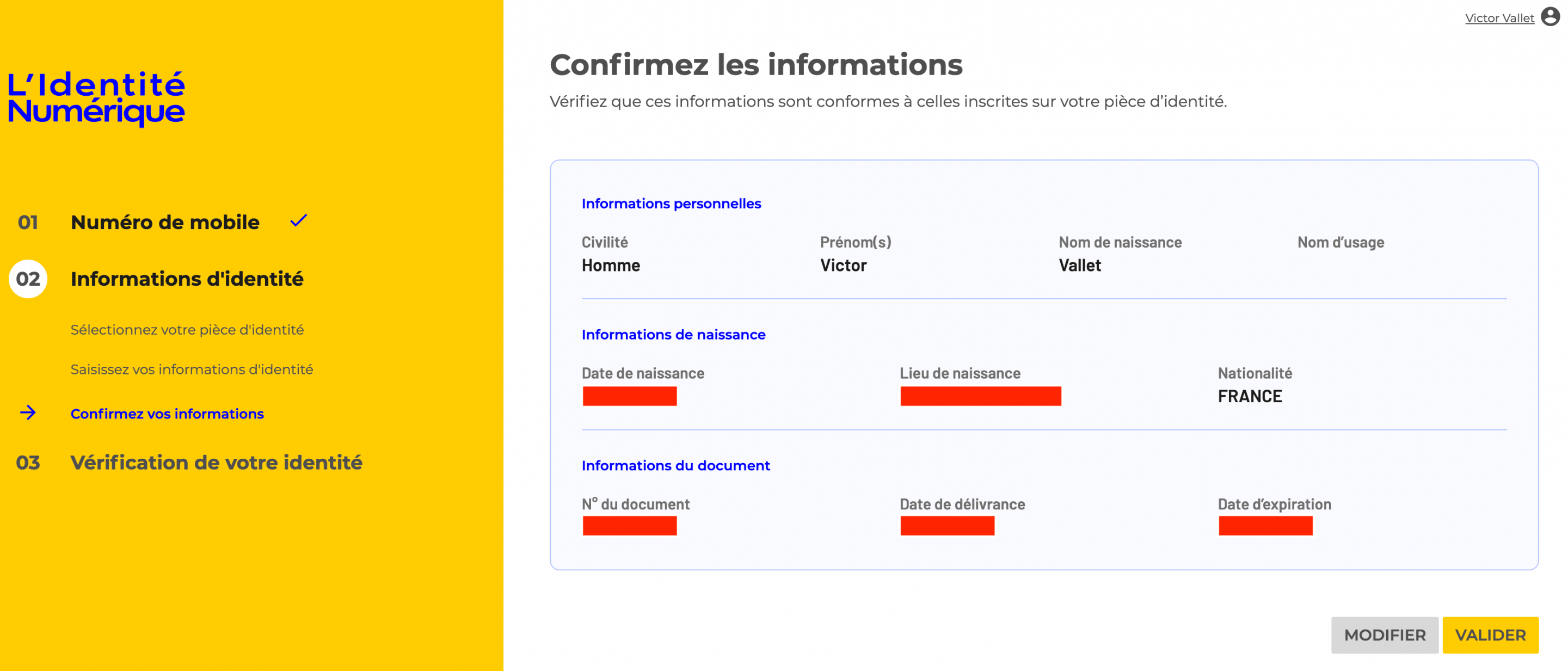 confirmation des informations personnelles identite numerique